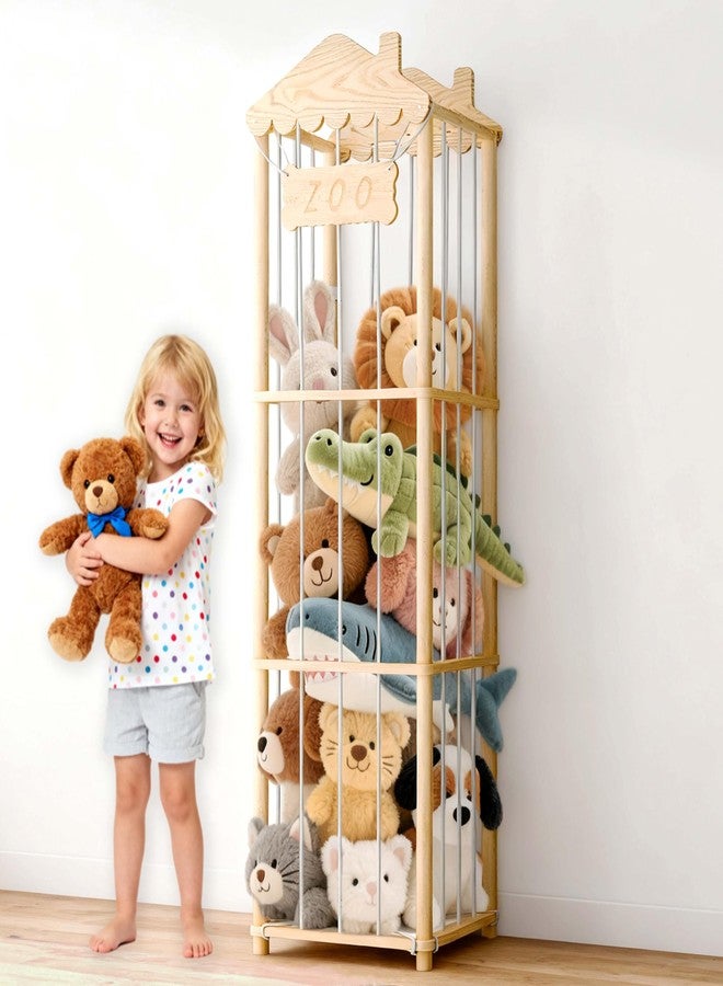 AMBIRD Stuffed Animal Storage, Wood Stuffed Animal Zoo Holder, Large Kids Toy Organizers, Plushies Storage for Boys Girls Bedroom, Playroom, Nursery (15.75 x 15.75 x 55 inch) - Image 1